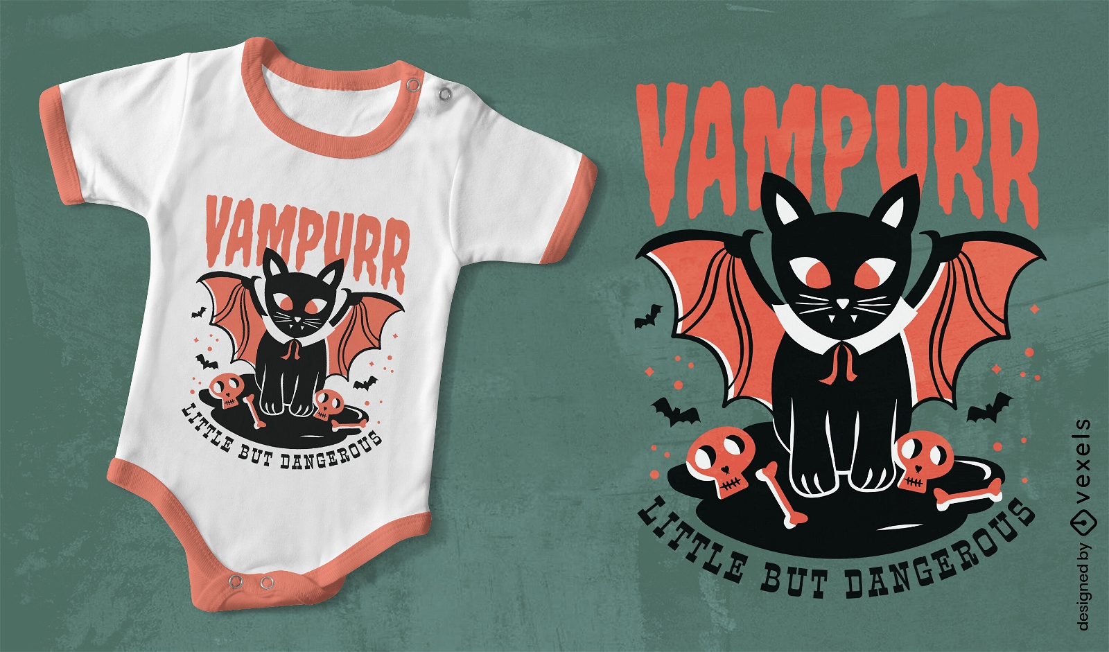 Diseño de camiseta de gato negro vampiro