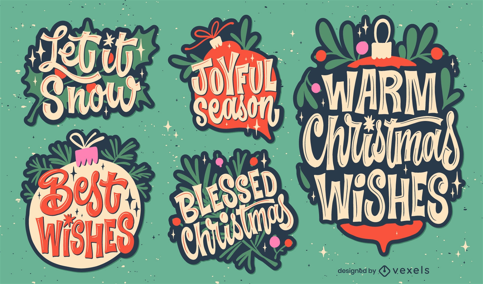 Christmas lettering quotes stickers set