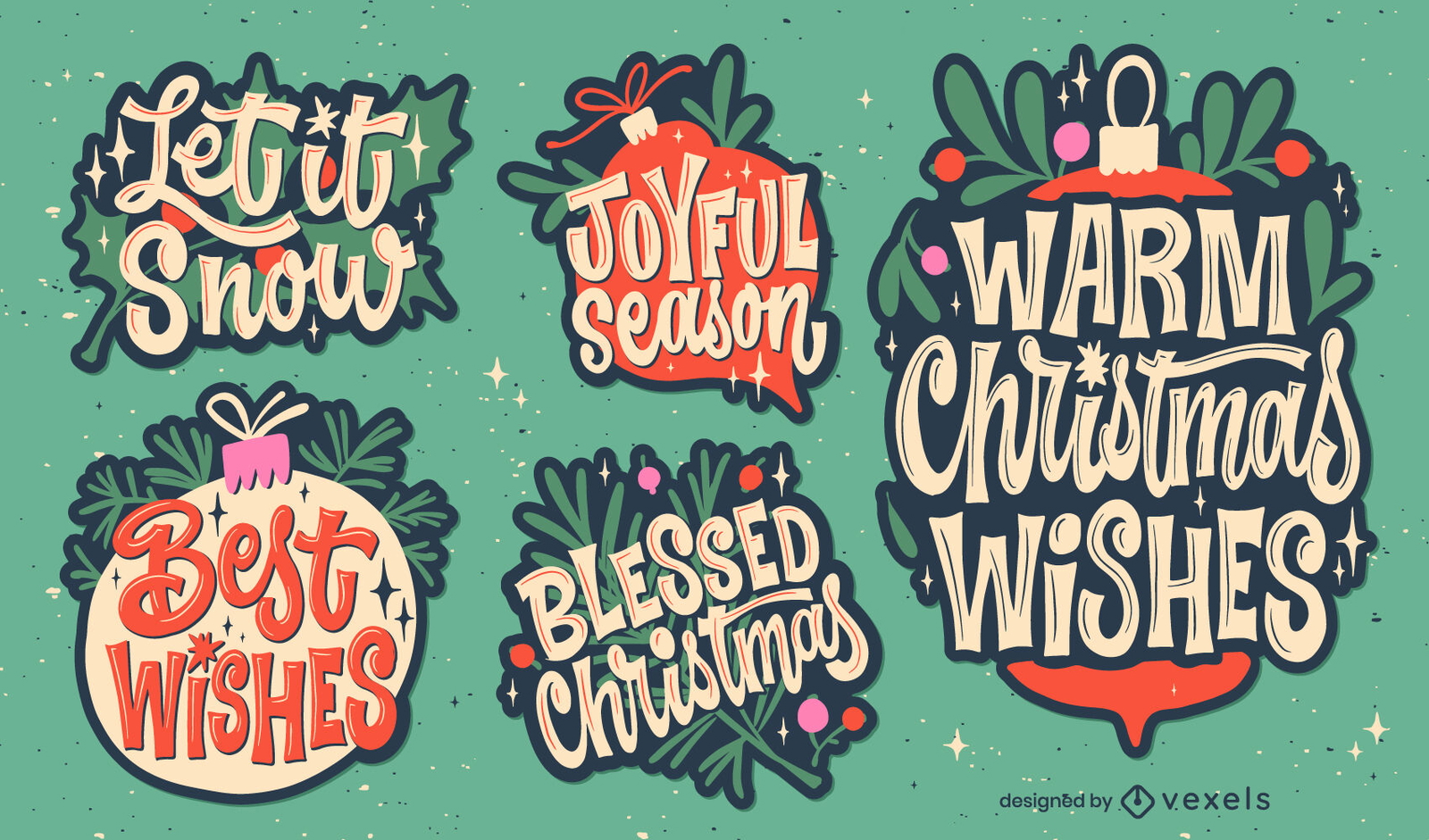 Conjunto de adesivos de citações de letras de natal