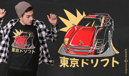 Carro esportivo japonês e design de camiseta de texto