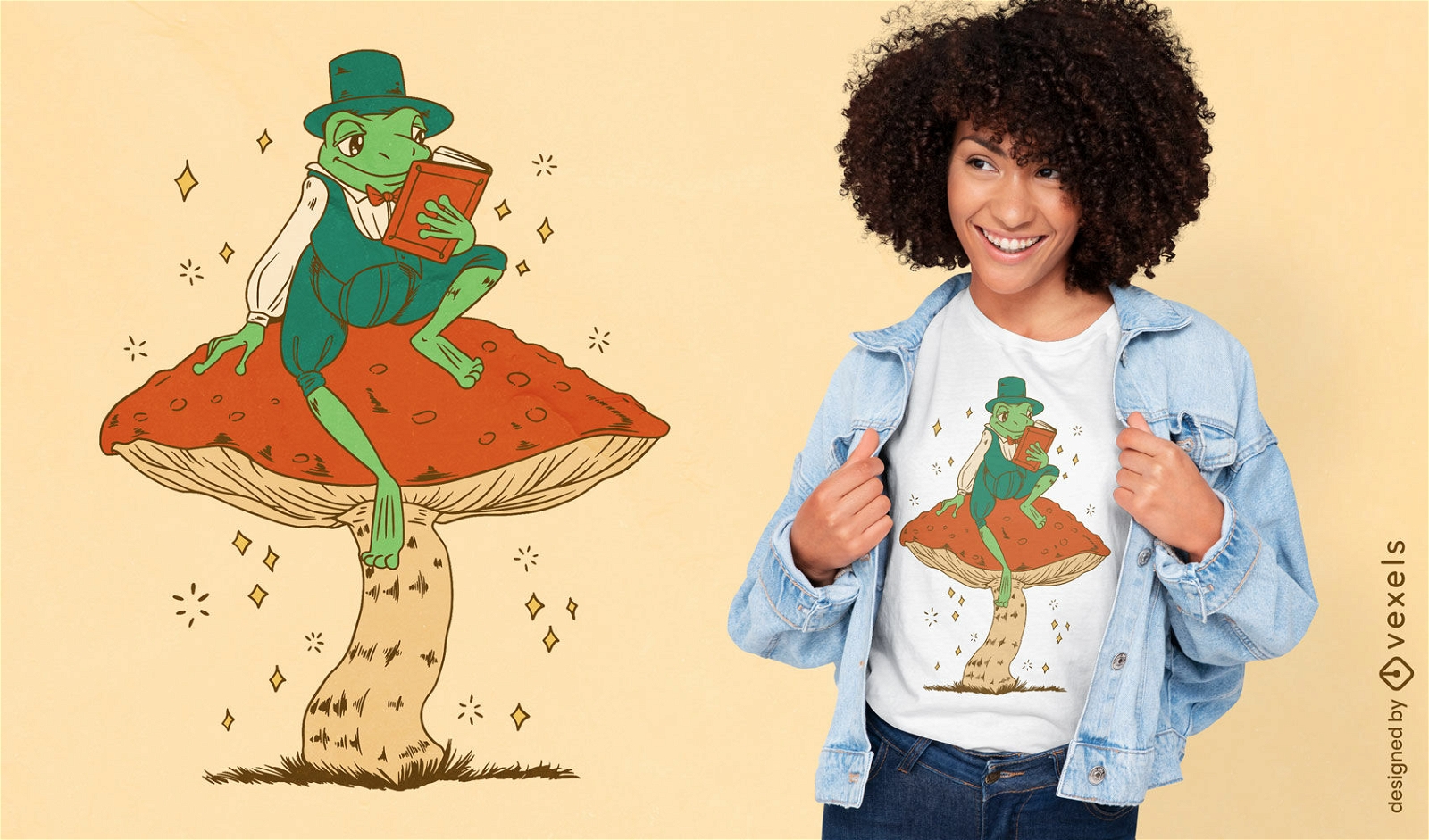Cottagecore-Frosch auf einem Pilz-T-Shirt-Design