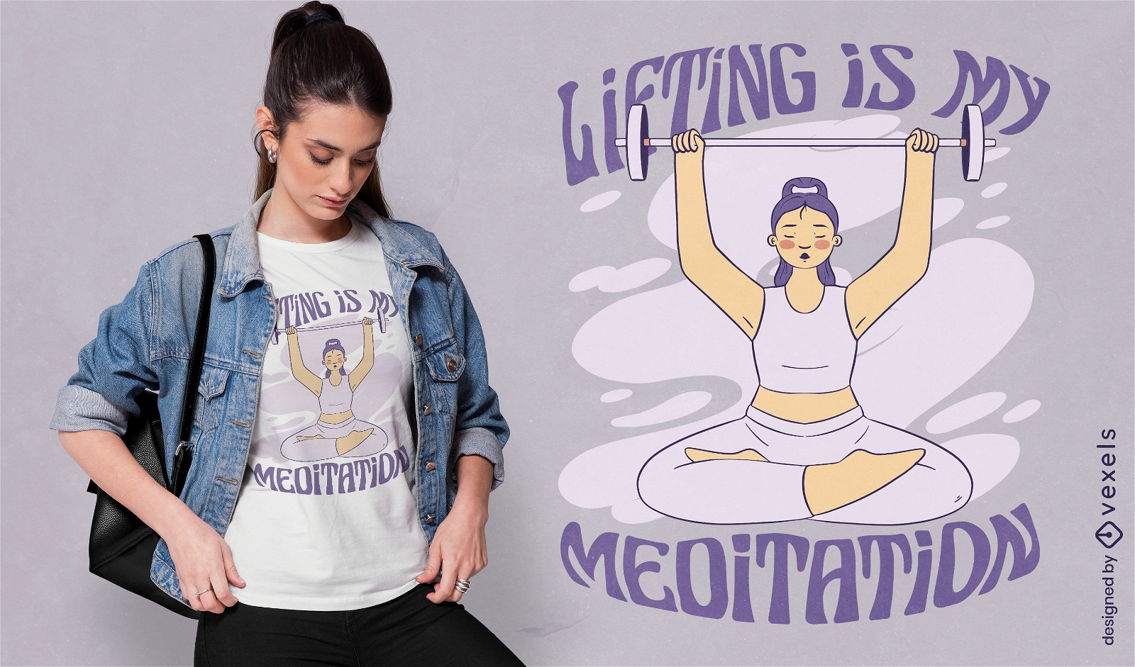 Diseño de camiseta de yoga chica levantando pesas