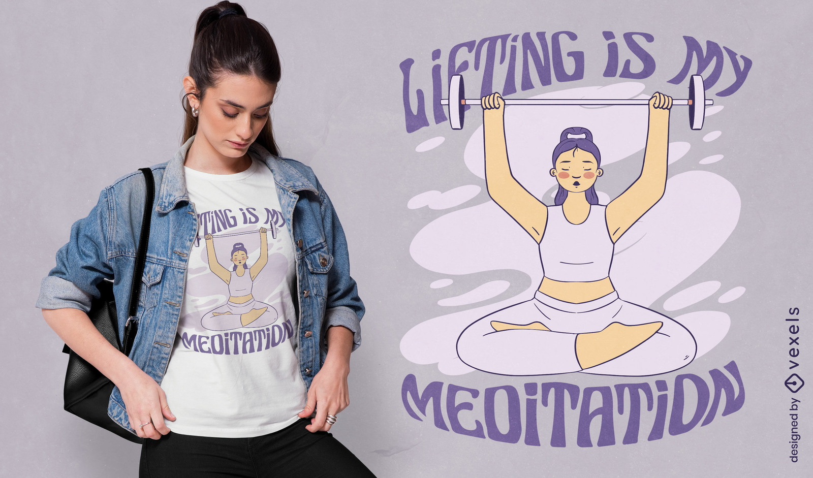 Diseño de camiseta de yoga chica levantando pesas