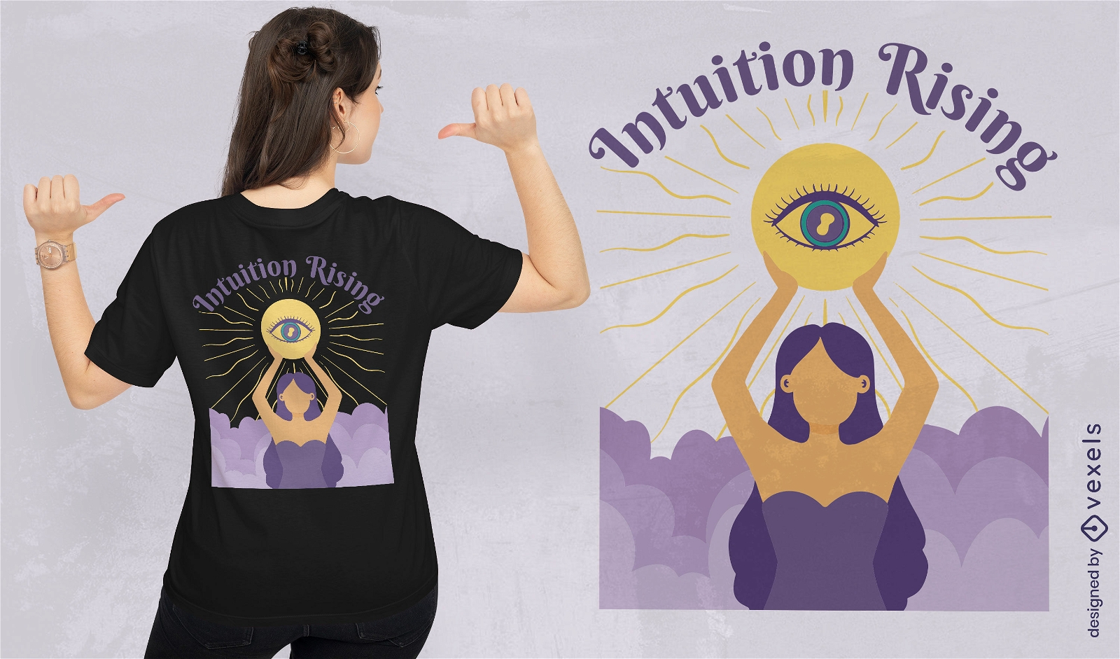 Woman holding mystical eye t-shirt design