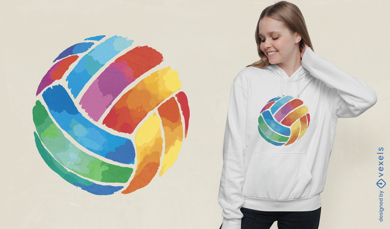 Design de camiseta colorida de vôlei em aquarela