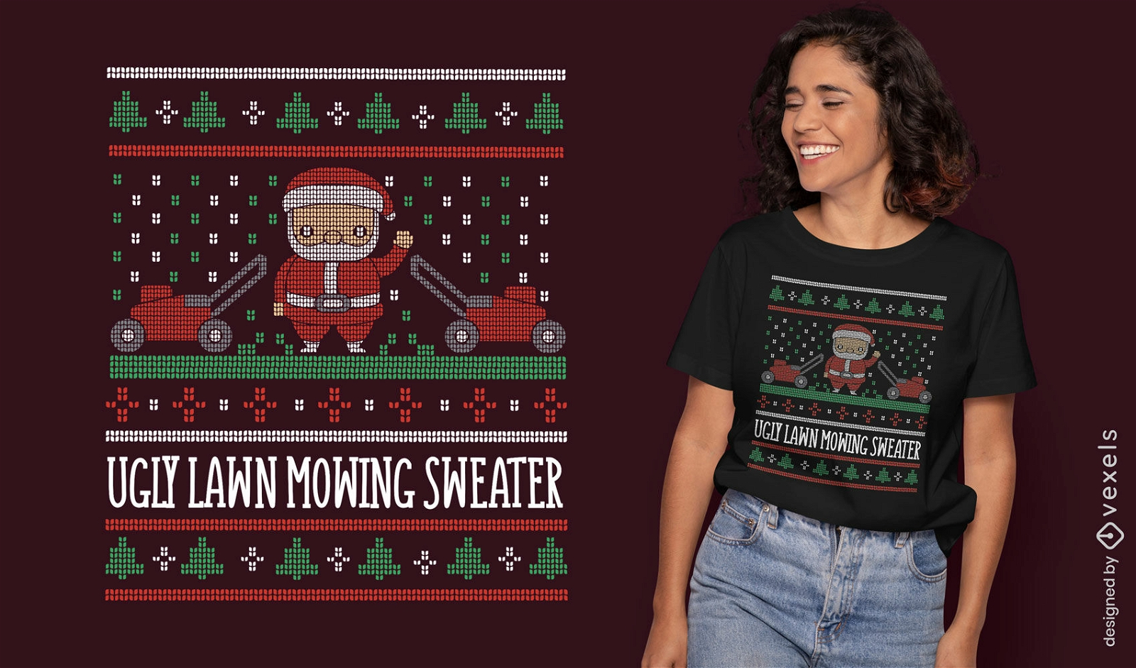 Ugly lawn mowing Christmas sweater t-shirt design