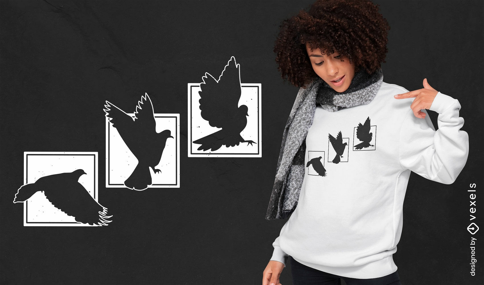 Design de camiseta de silhueta de pássaros voando