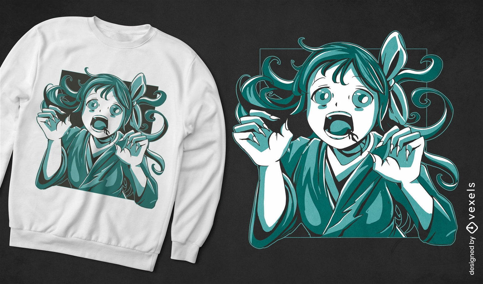 Design de camiseta fofa de garota de anime zumbi