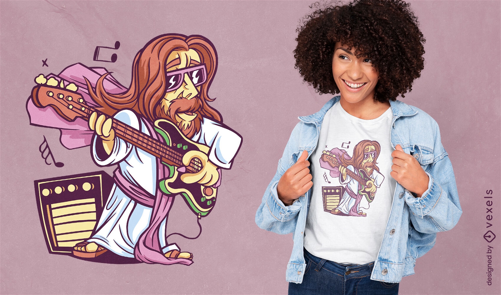 Jesús con diseño de camiseta de guitarra eléctrica.