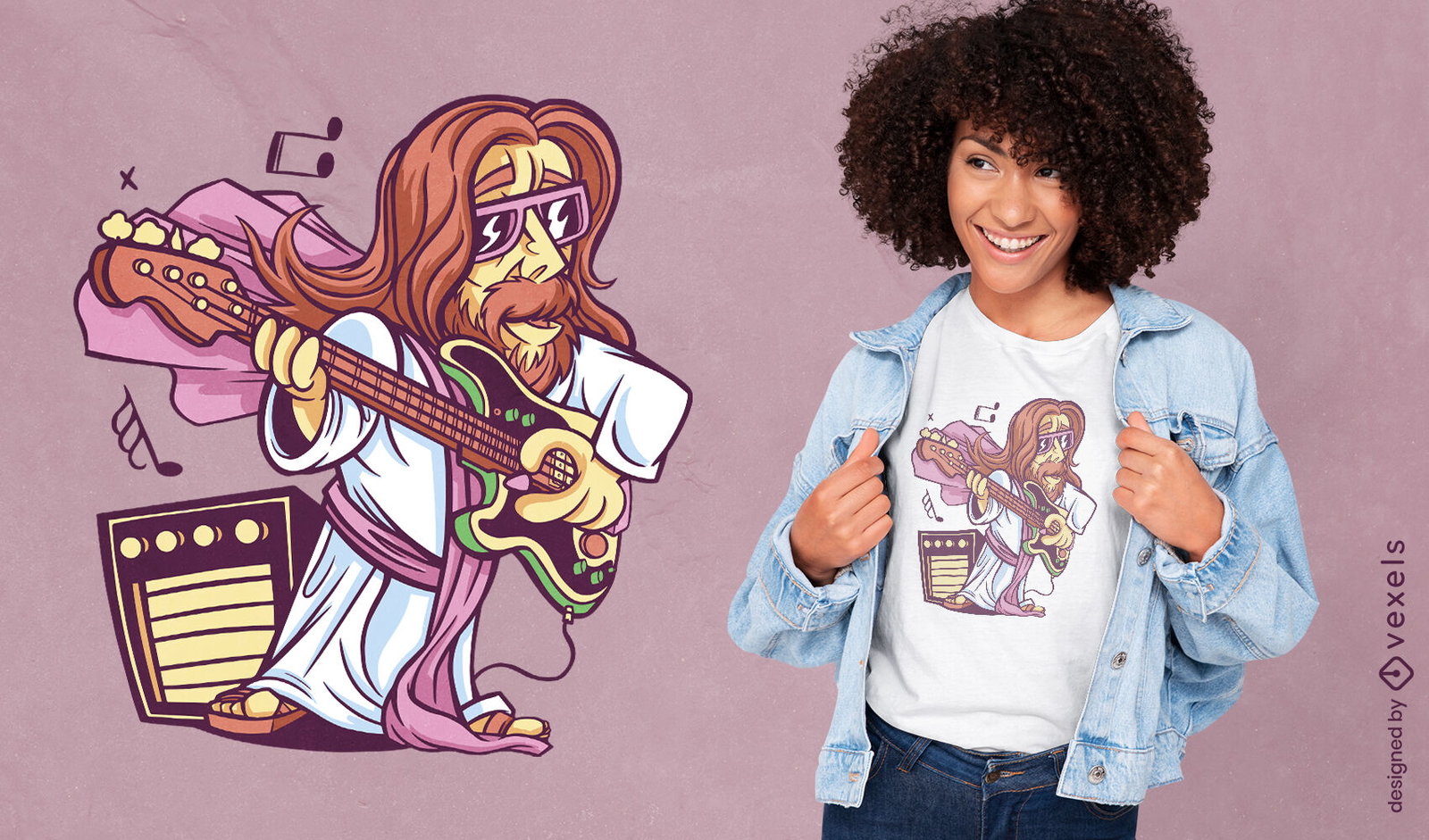 Jesus com design de camiseta de guitarra elétrica