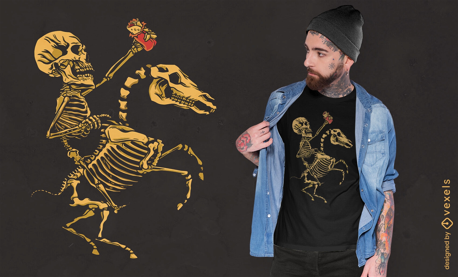 Diseño de camiseta de jinete de caballo esqueleto