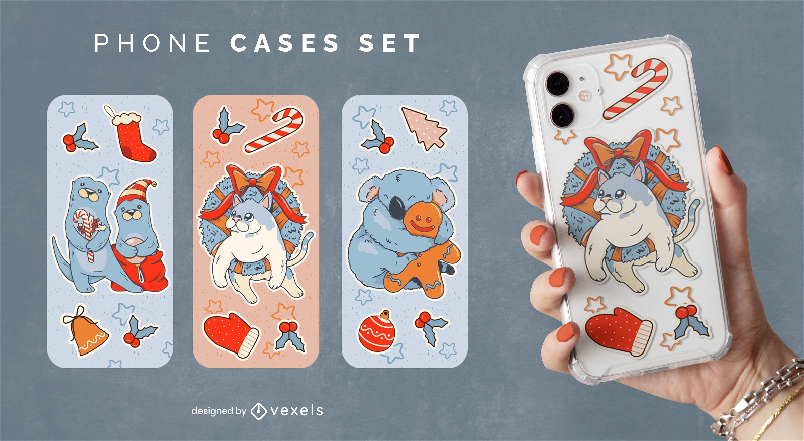 Christmas animals cute phone cases set