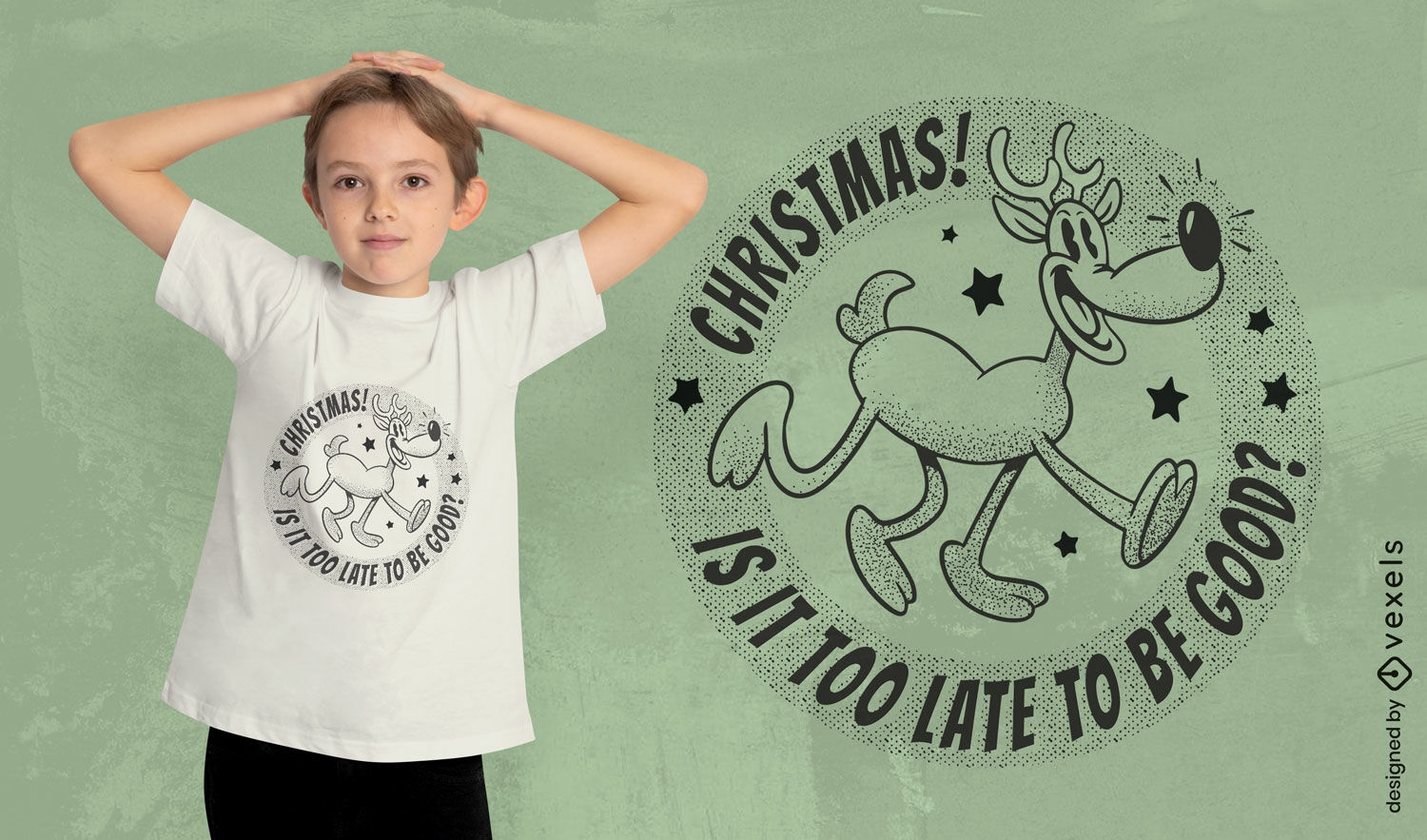 Diseño de camiseta de dibujos animados retro de renos de navidad
