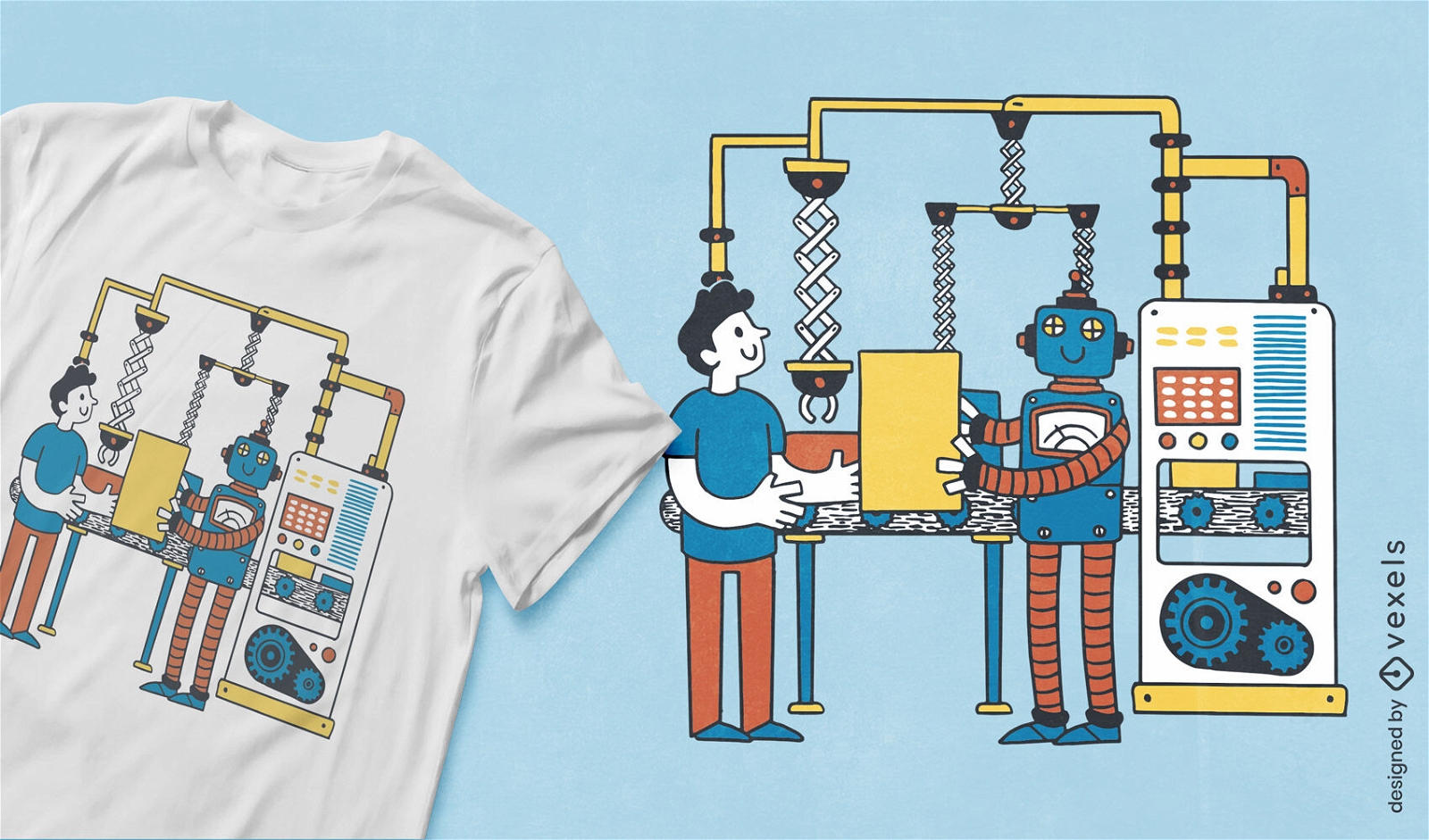 Design de camiseta de fábrica de robôs