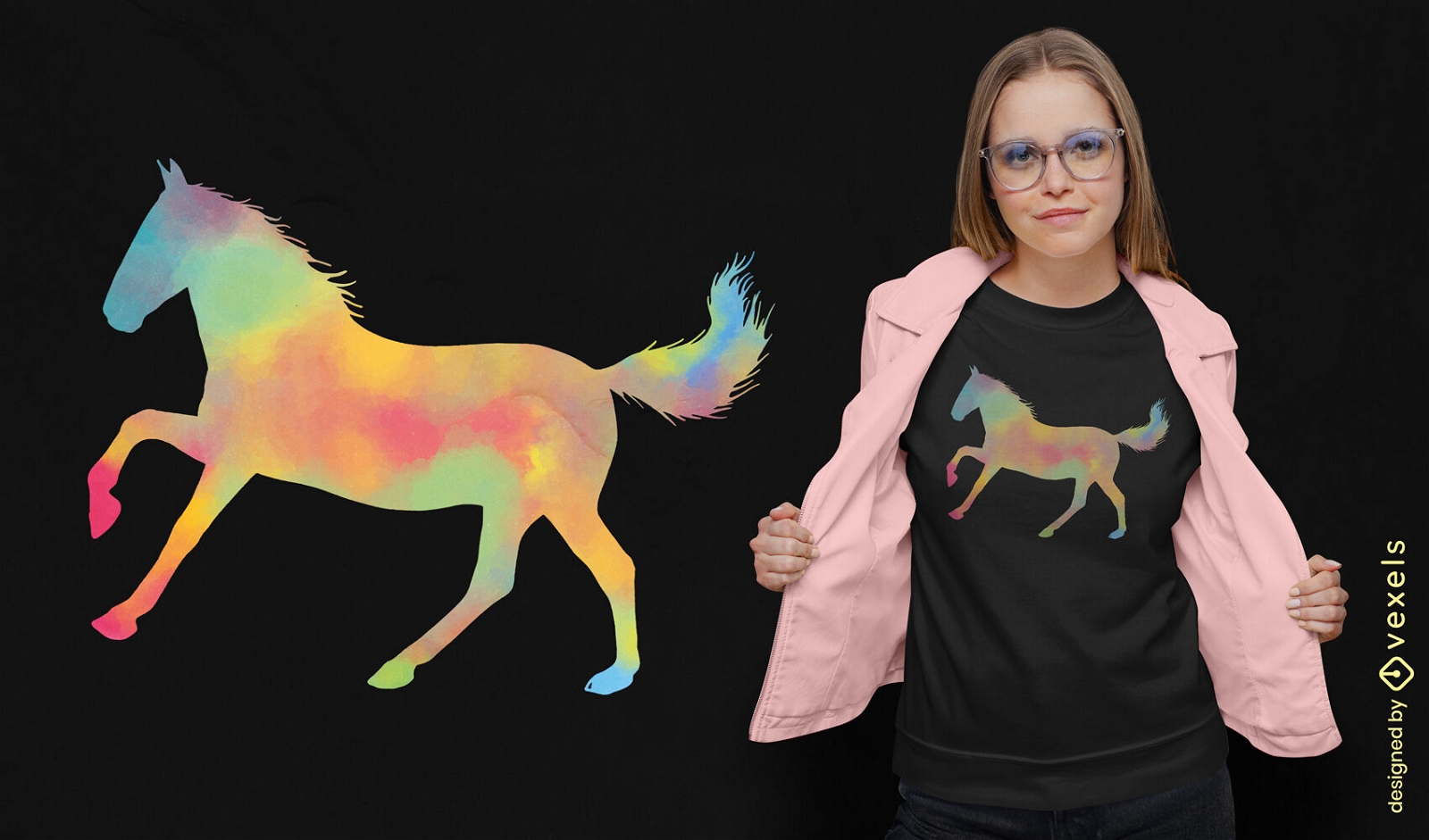 Design de camiseta de silhueta de cavalo em aquarela