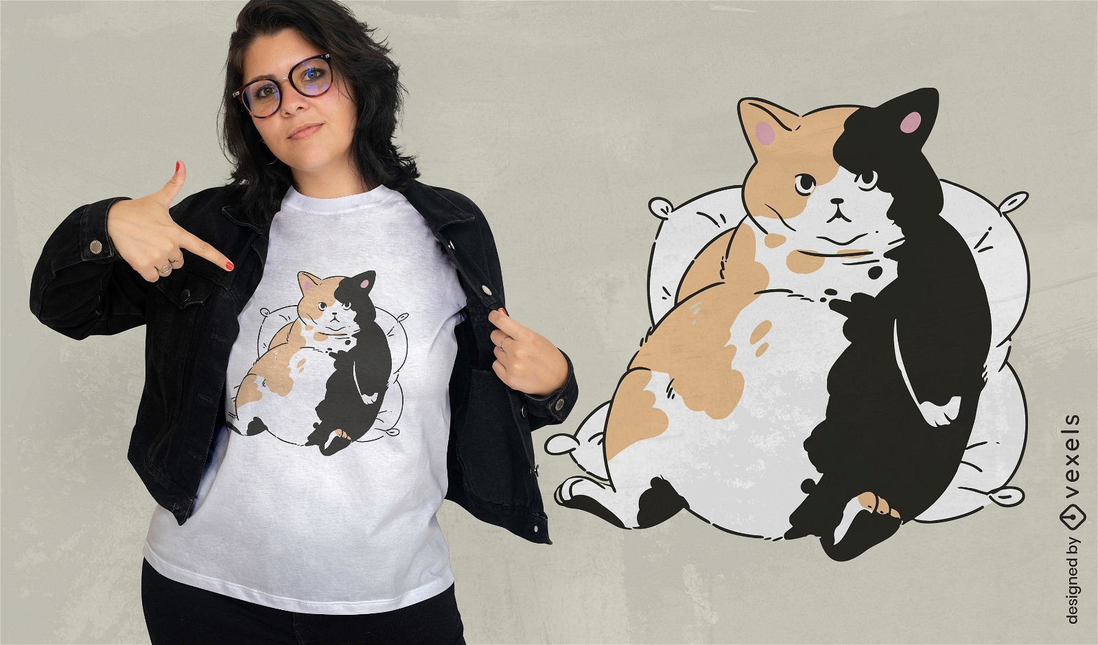 Design de camiseta descansando de gato gordo
