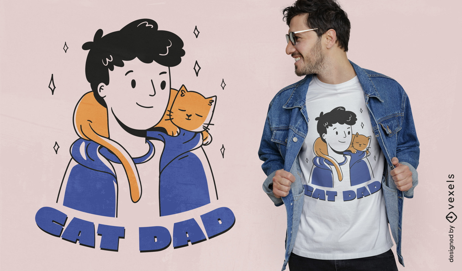 Design de camiseta de desenho animado de pai de gato