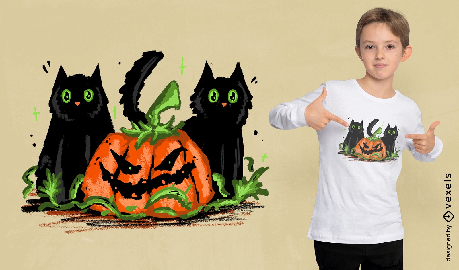 Design de camiseta fofa de halloween de gato preto