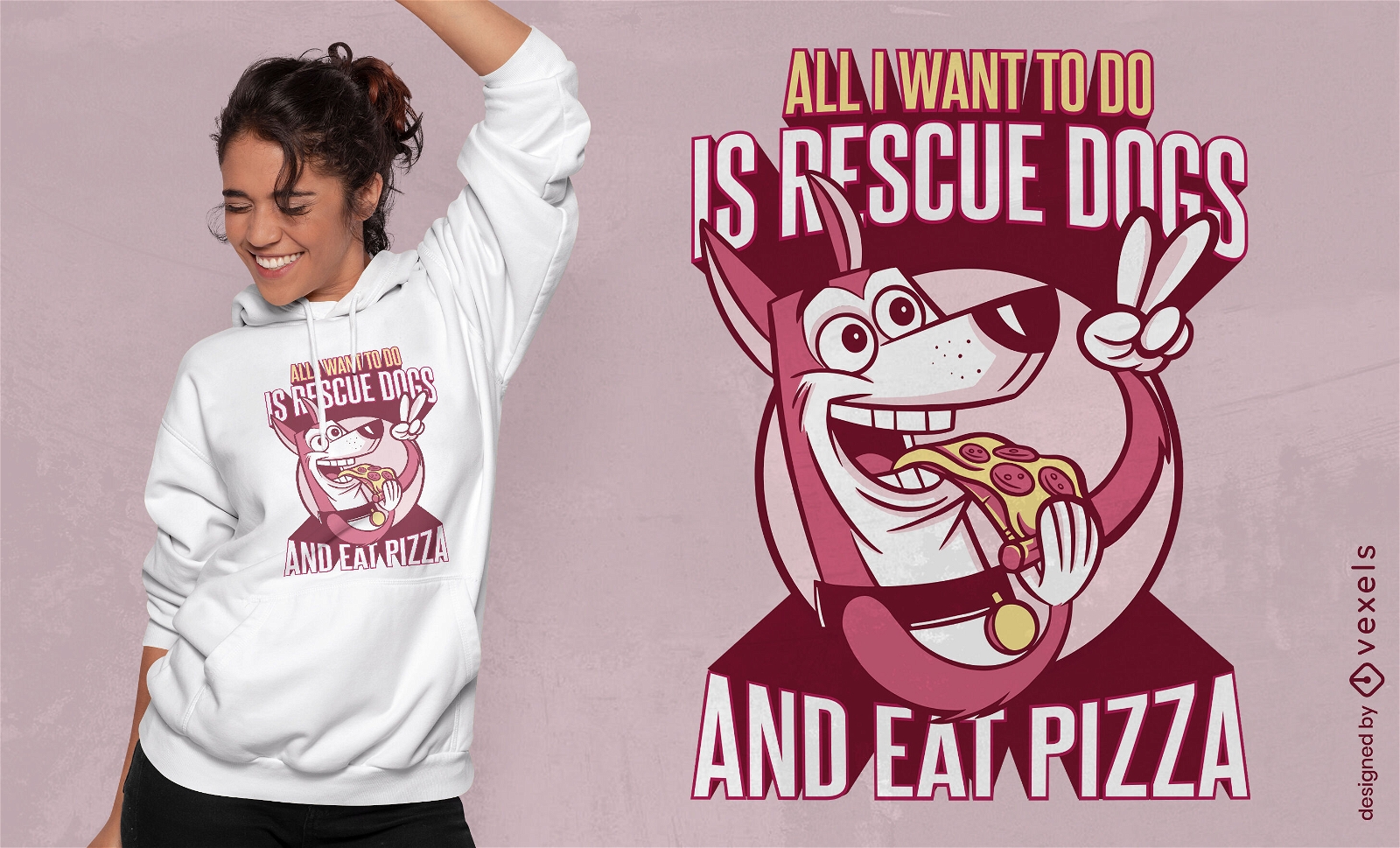 Rettungshund, der Pizza-T-Shirt-Design isst