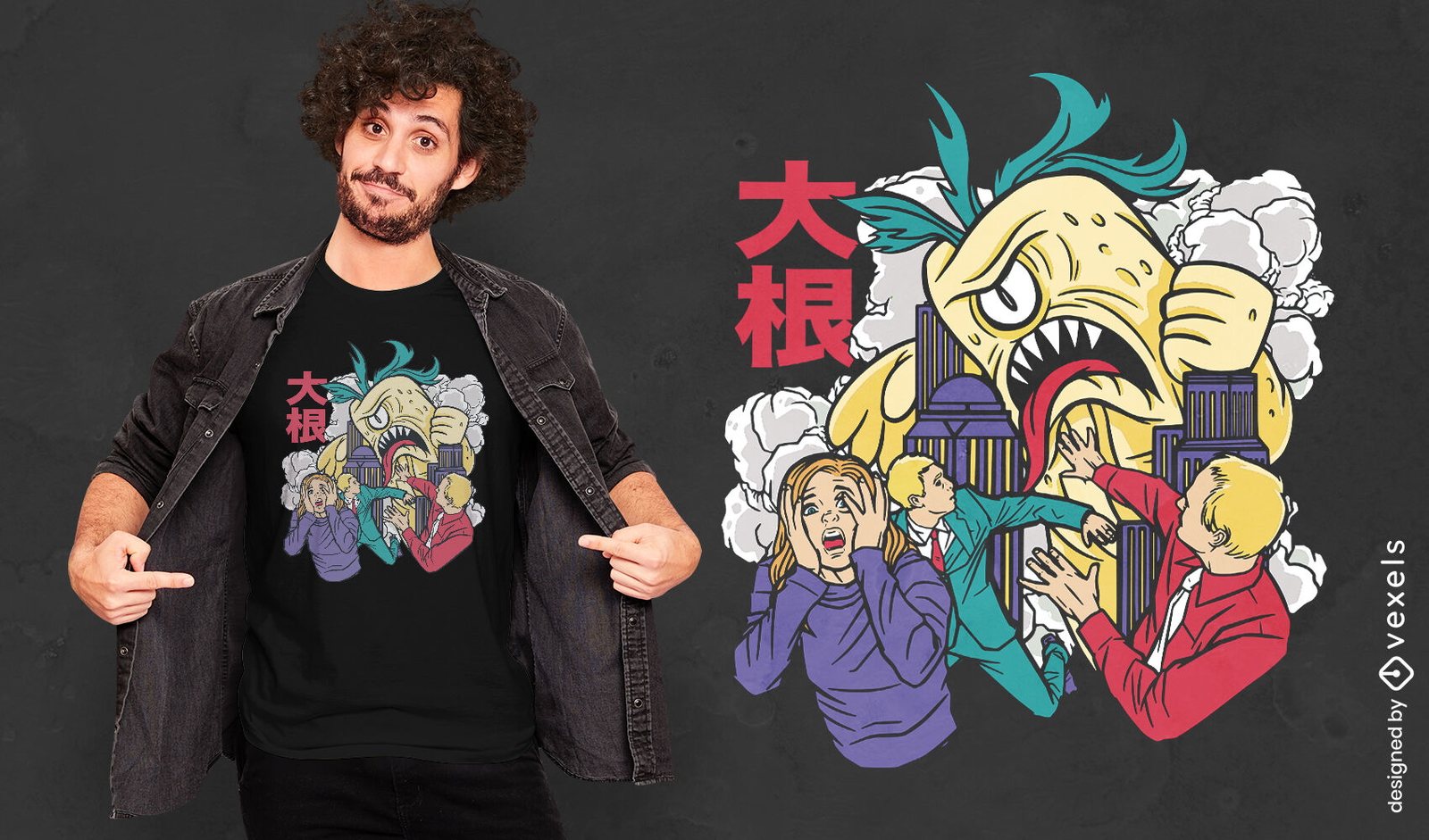 Design de camiseta de rabanete japonês gigante