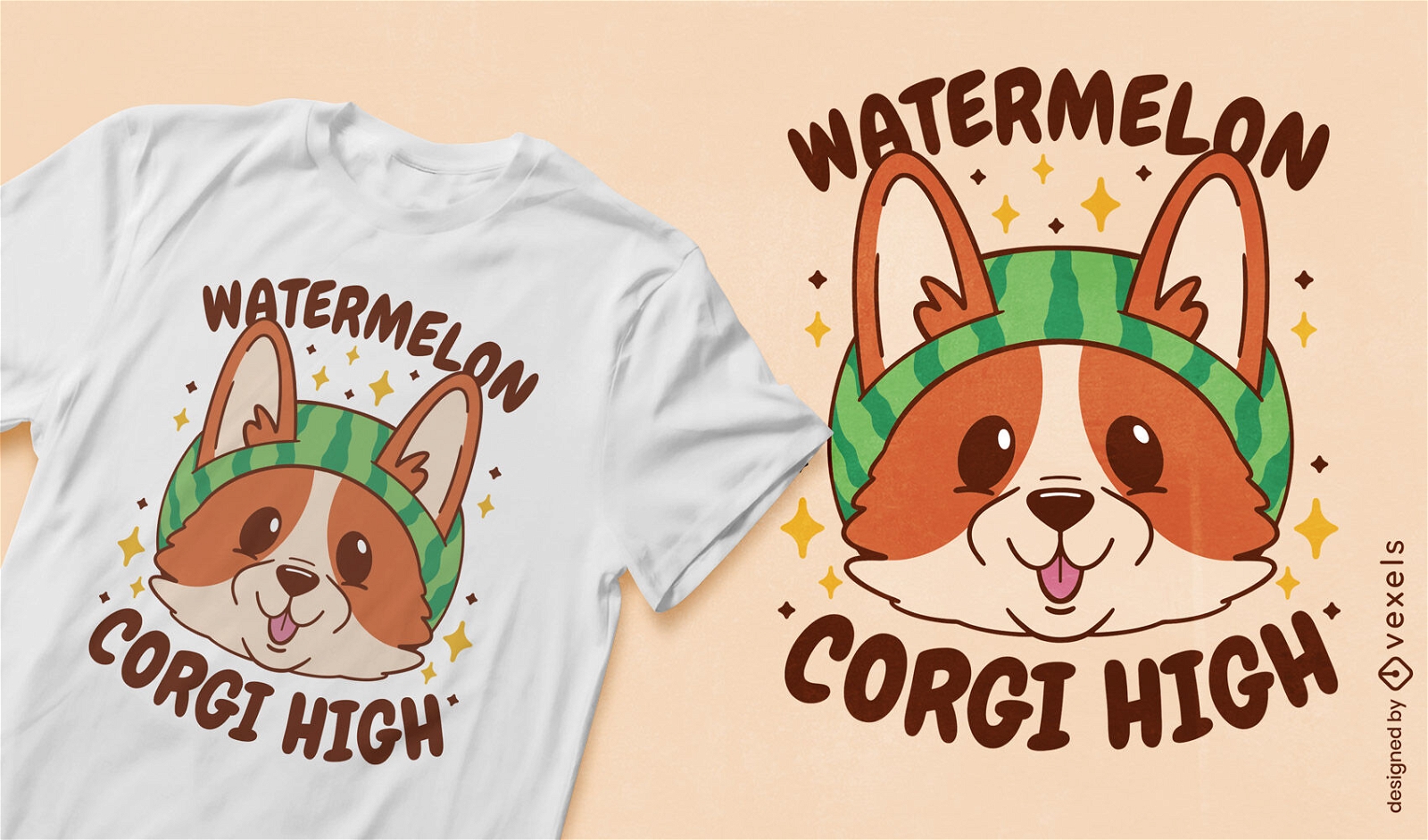 Watermelon corgi high t-shirt design