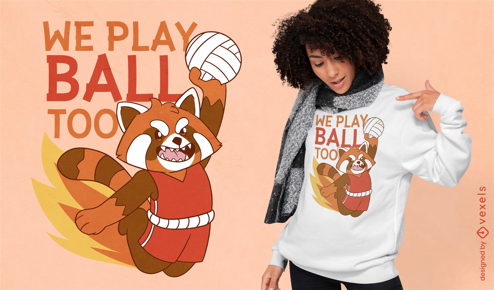 Jugamos a la pelota también diseño de camiseta de voleibol de panda rojo