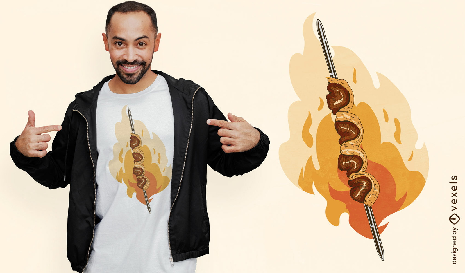 Diseño de camiseta de comida de brochette de carne sabrosa