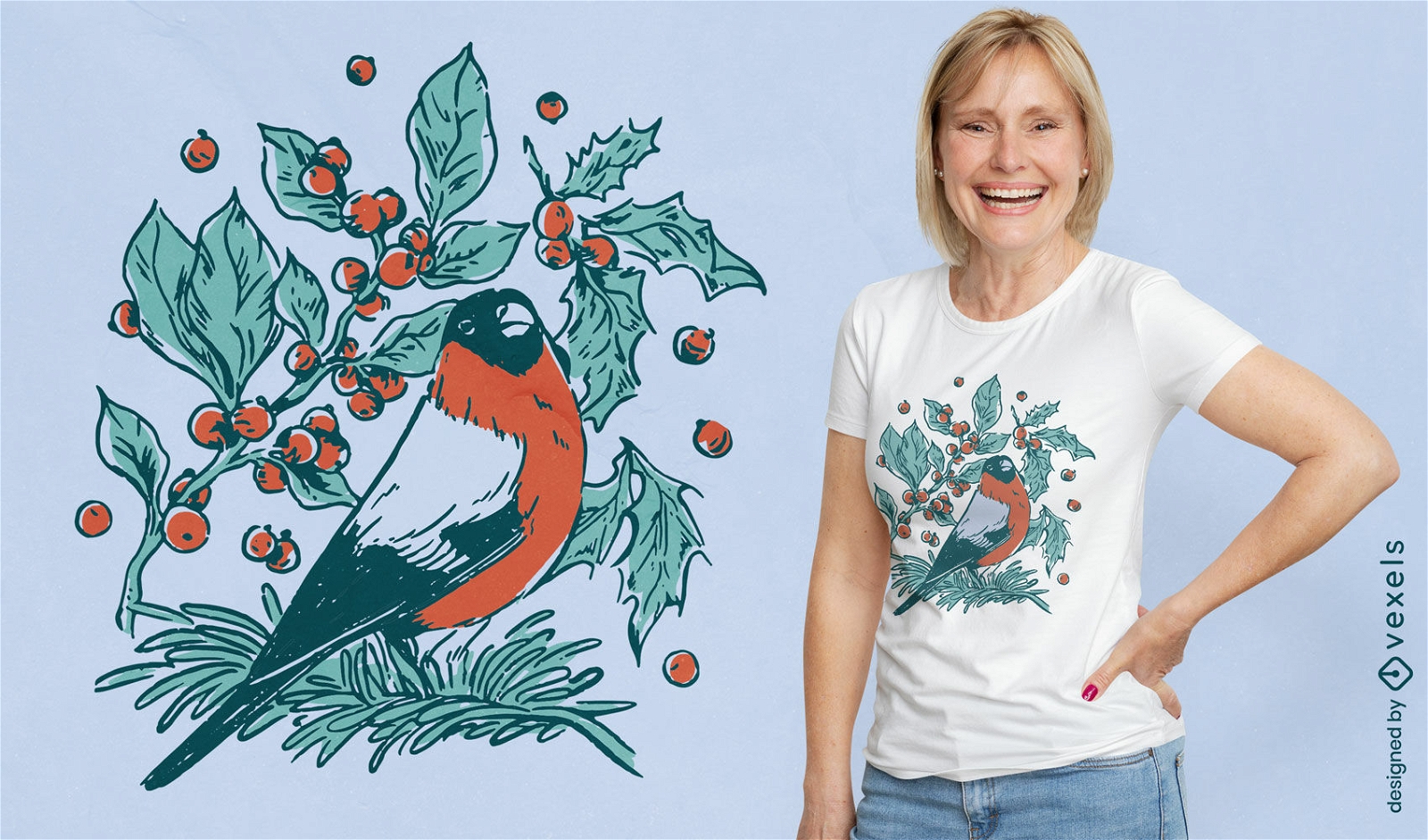 Diseño de camiseta de animal de pájaro camachuelo