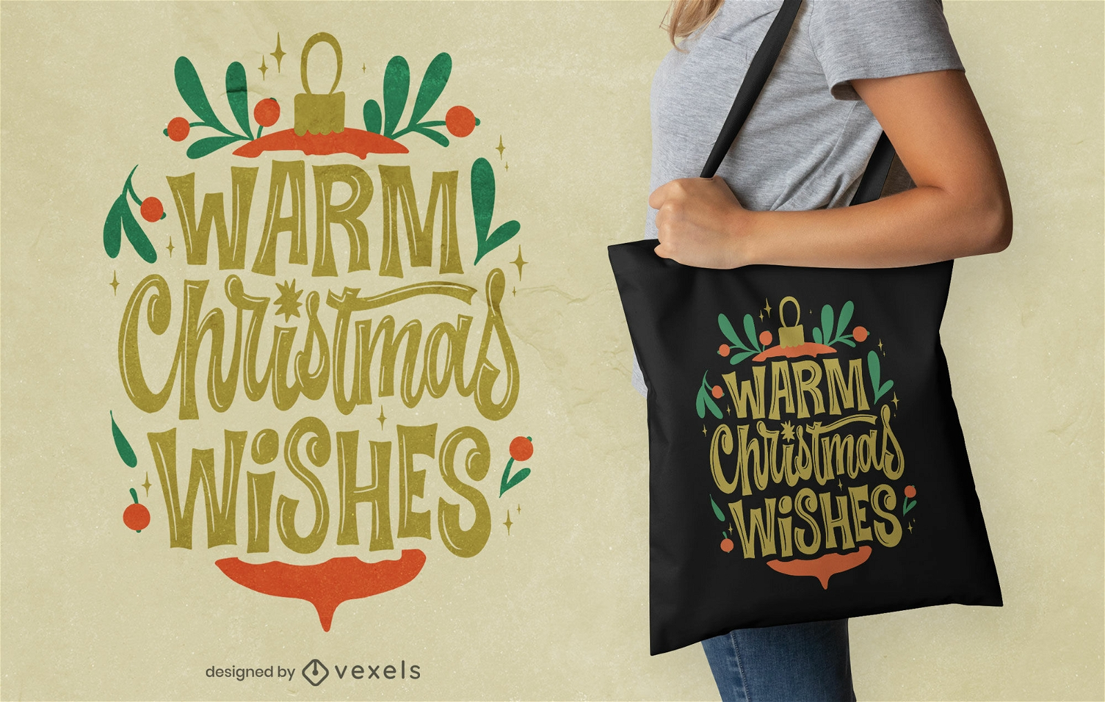 Warm Christmas wishes tote bag design