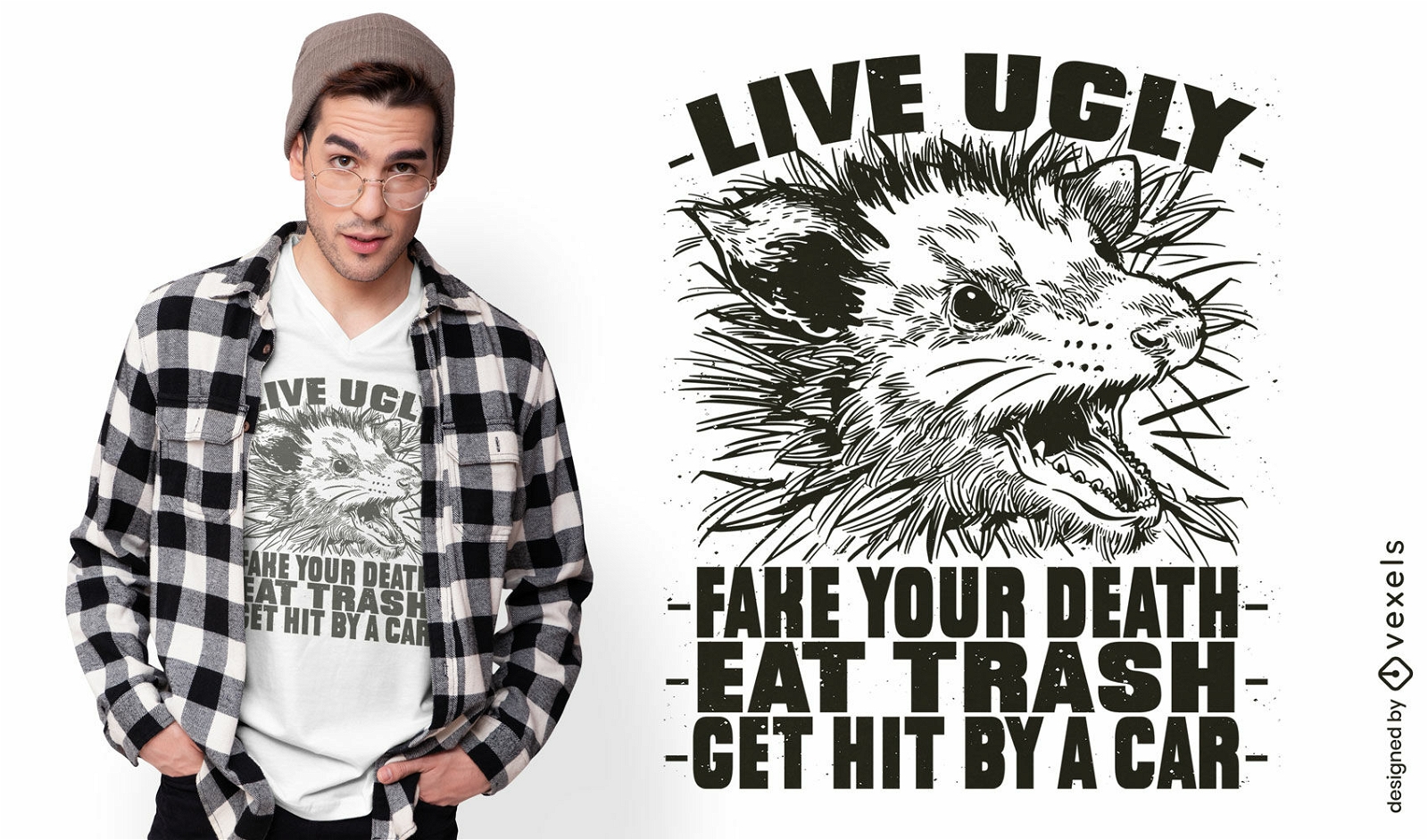 Realistic possum wild animal t-shirt design