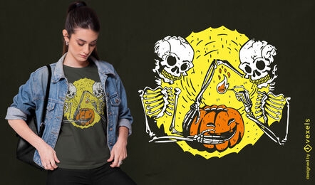 Skeletons with halloween pumpkin t-shirt design