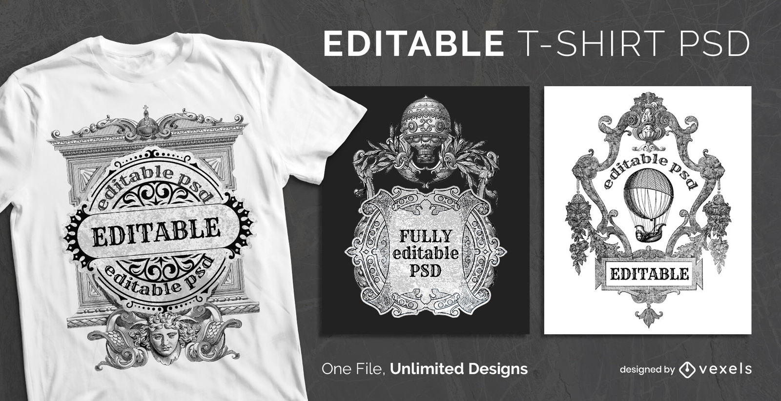 T-shirt escalável de ornamentos vintage psd