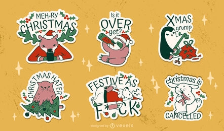 Anti christmas funny animals sticker set