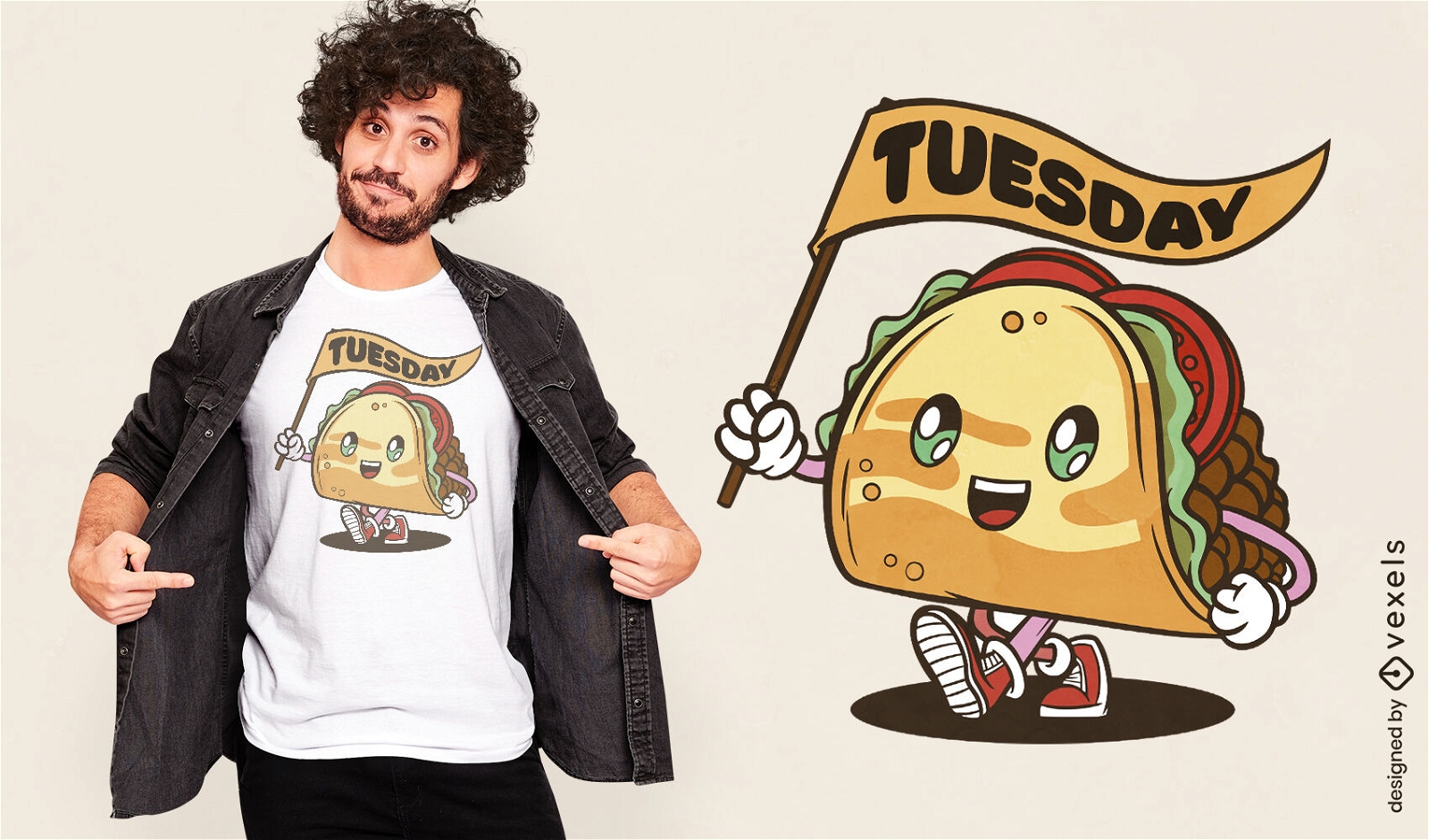 Design de camiseta kawaii de comida de taco feliz