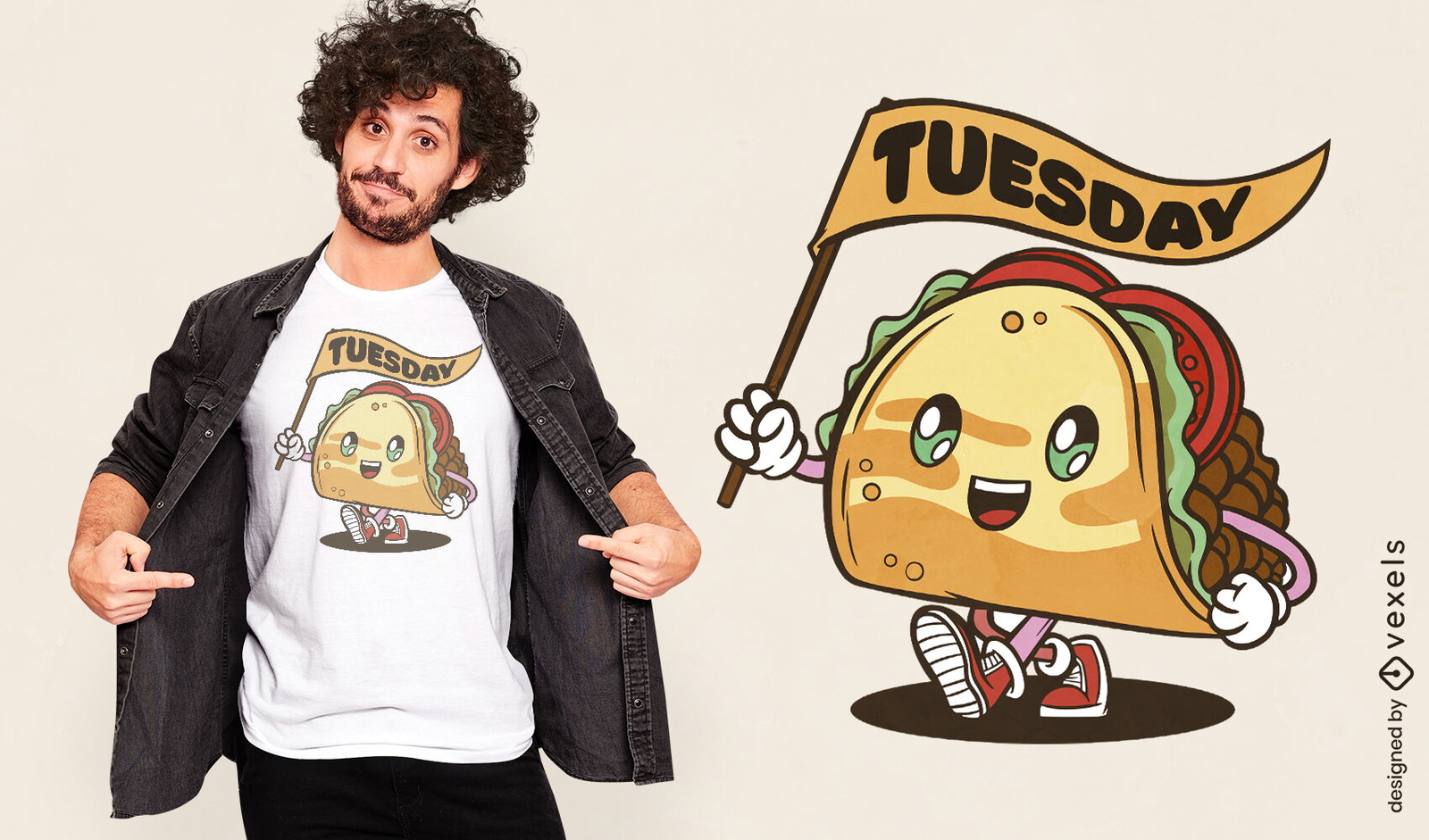 Diseño de camiseta kawaii de comida de taco feliz