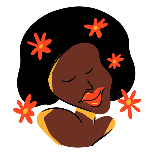 Woman with flowery hair in a Black History Month badge PNG Design