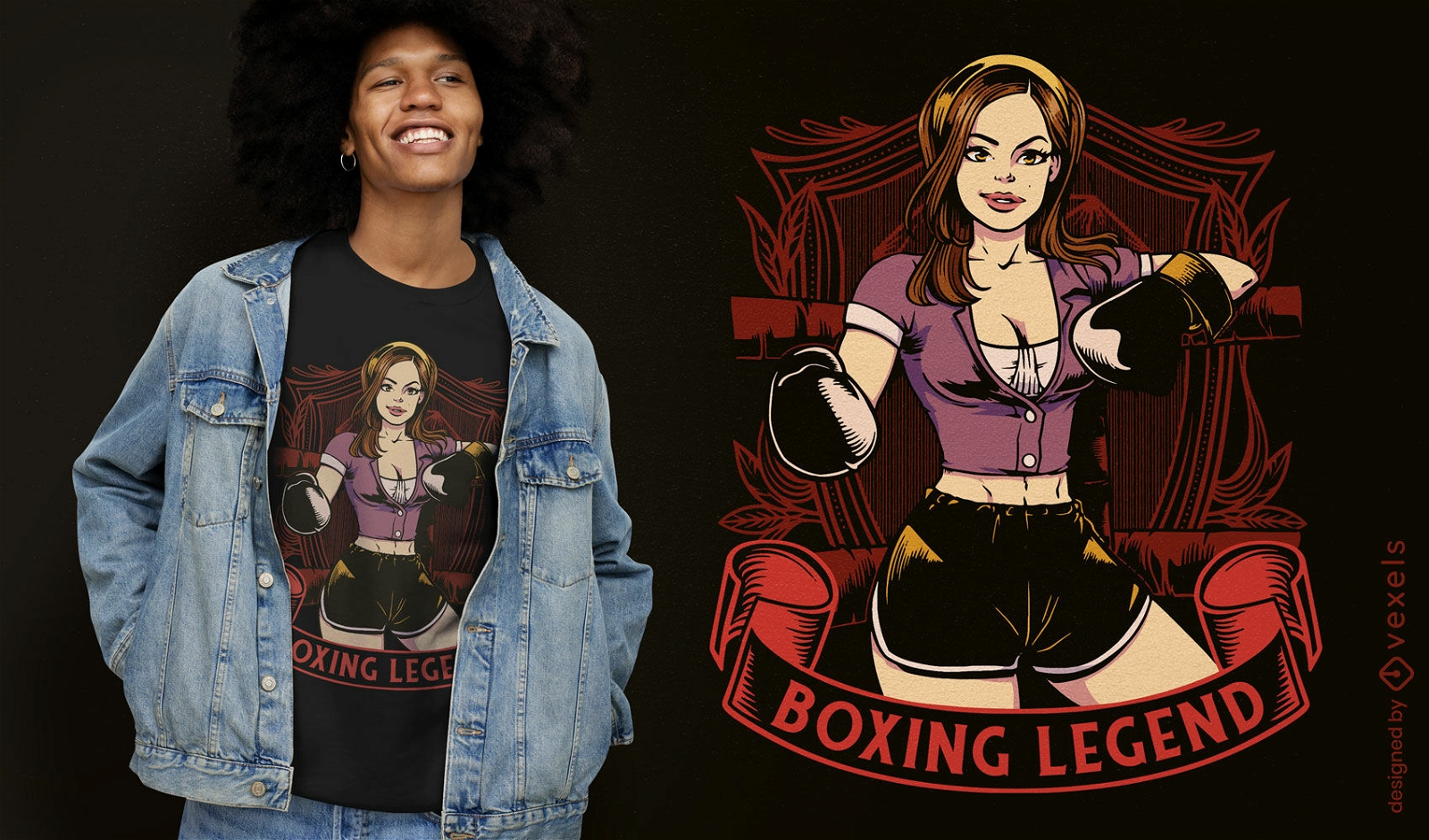 Chica de boxeo pin up diseño de camiseta de dibujos animados