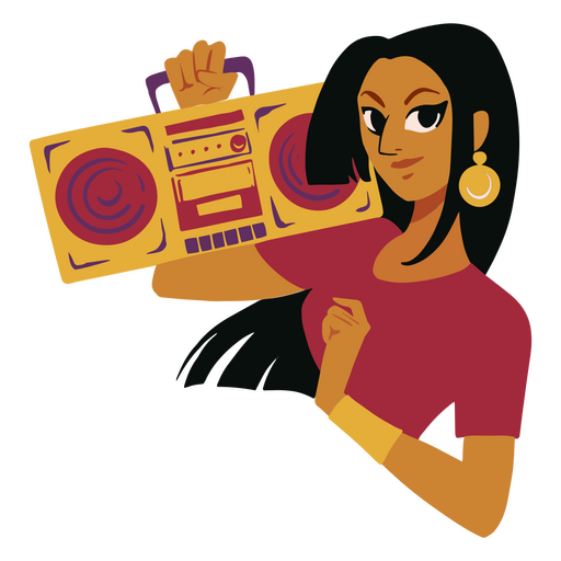 Mujer joven escuchando música en una radio Diseño PNG