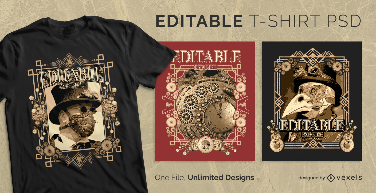 Design de camiseta escal?vel com molduras Steampunk