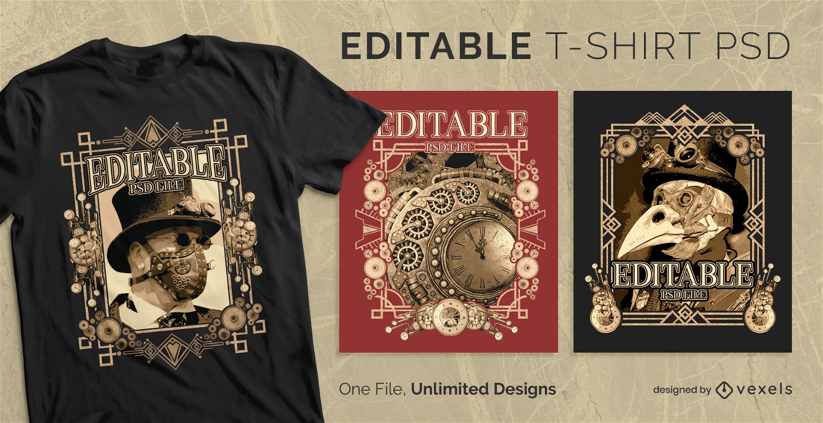 Diseño de camiseta escalable de marcos Steampunk
