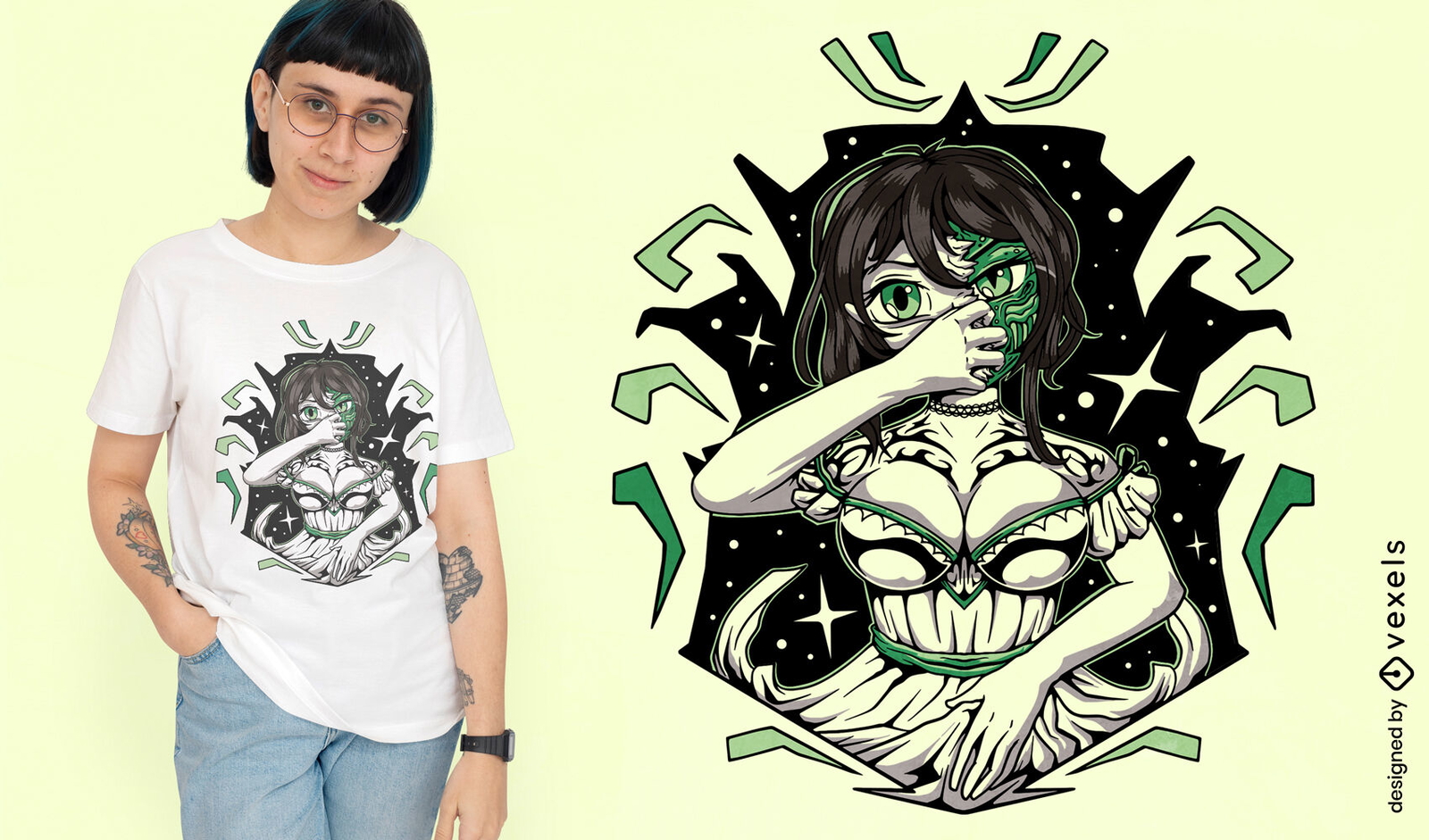 Design de camiseta de monstro de garota demônio de anime