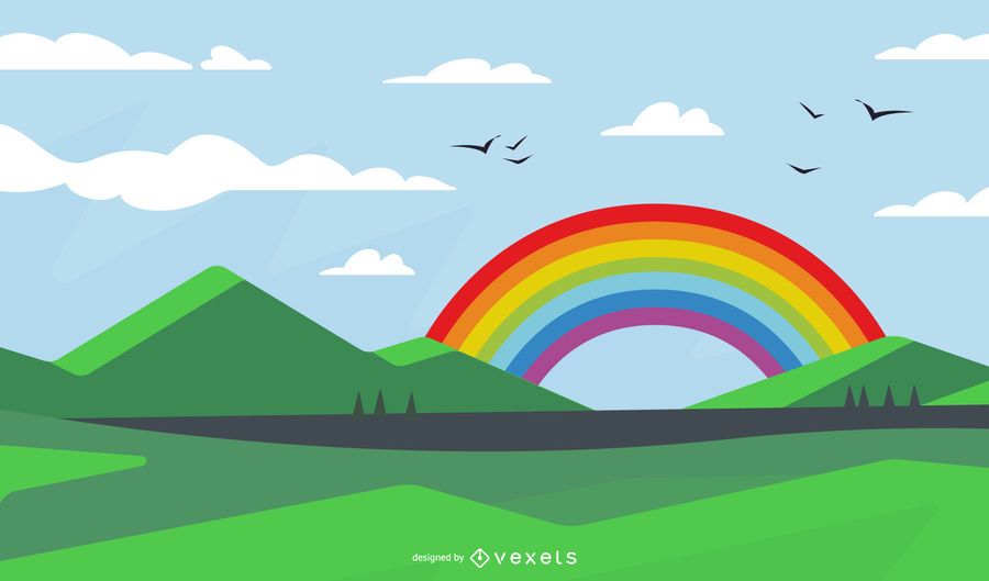 Frische grüne Landschaft mit Regenbogen Frische grüne Landschaft mit Regenbogen