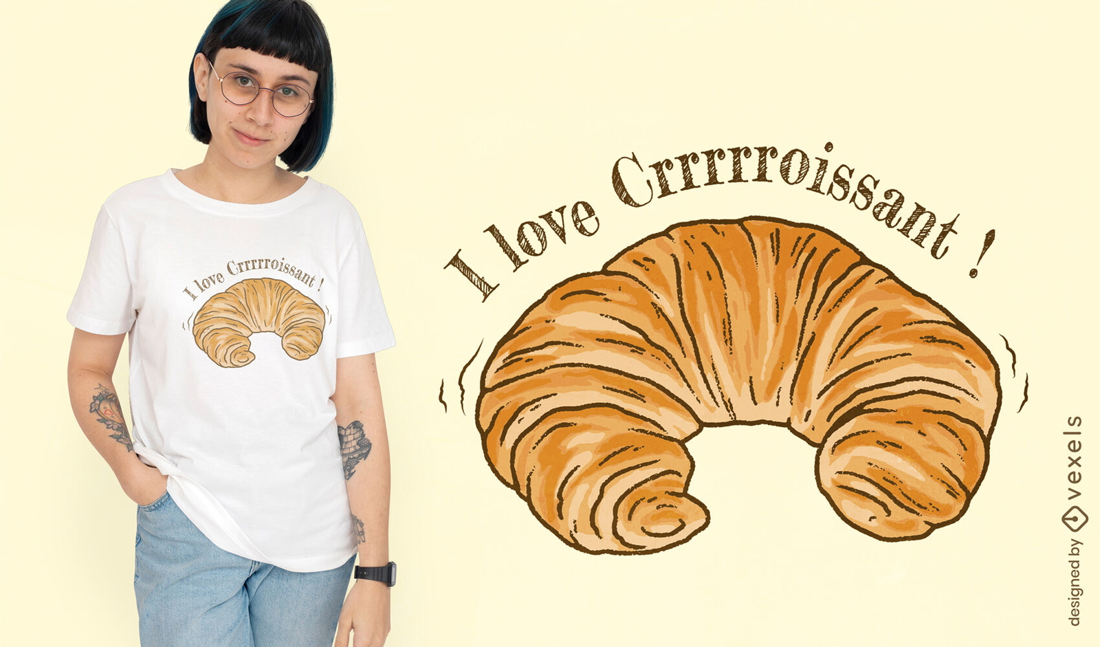 Diseño de camiseta de comida de galleta croissant.