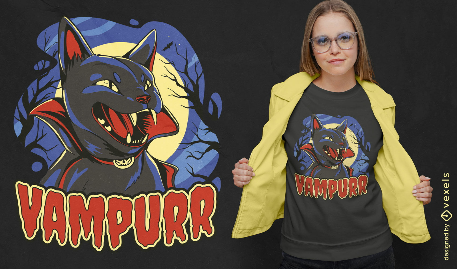 Vampir schwarze Katze Tier T-Shirt Design