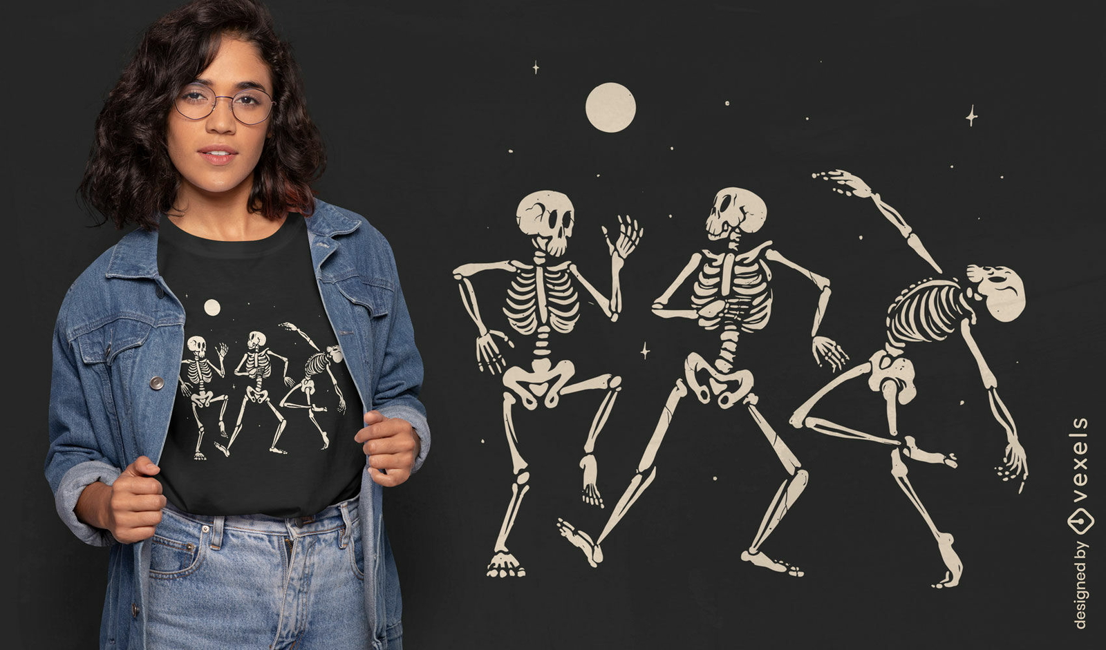 Esqueletos bailando diseño de camiseta de halloween