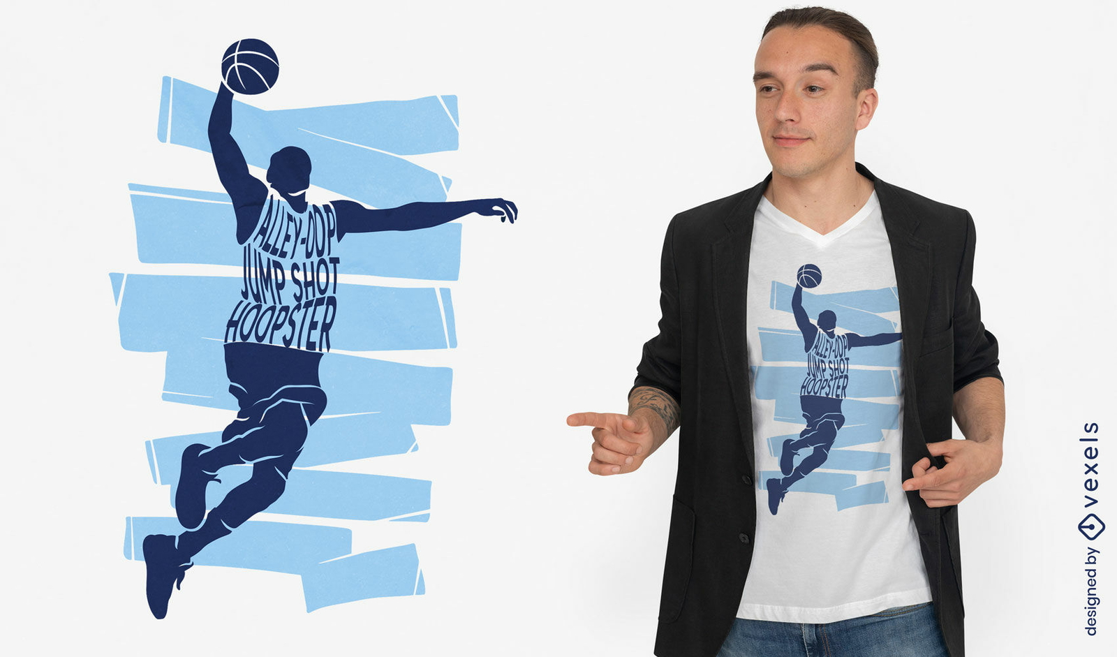 Design de camiseta monocromática de jogador de basquete