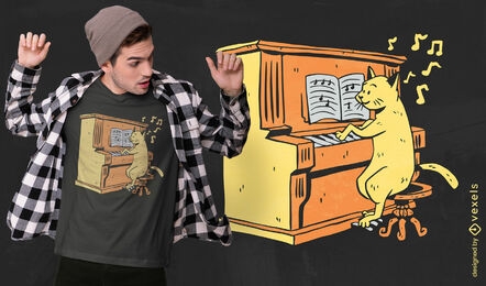 Cat animal playing piano t-shirt design