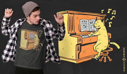 Katzentier, das Klavier-T-Shirt-Design spielt