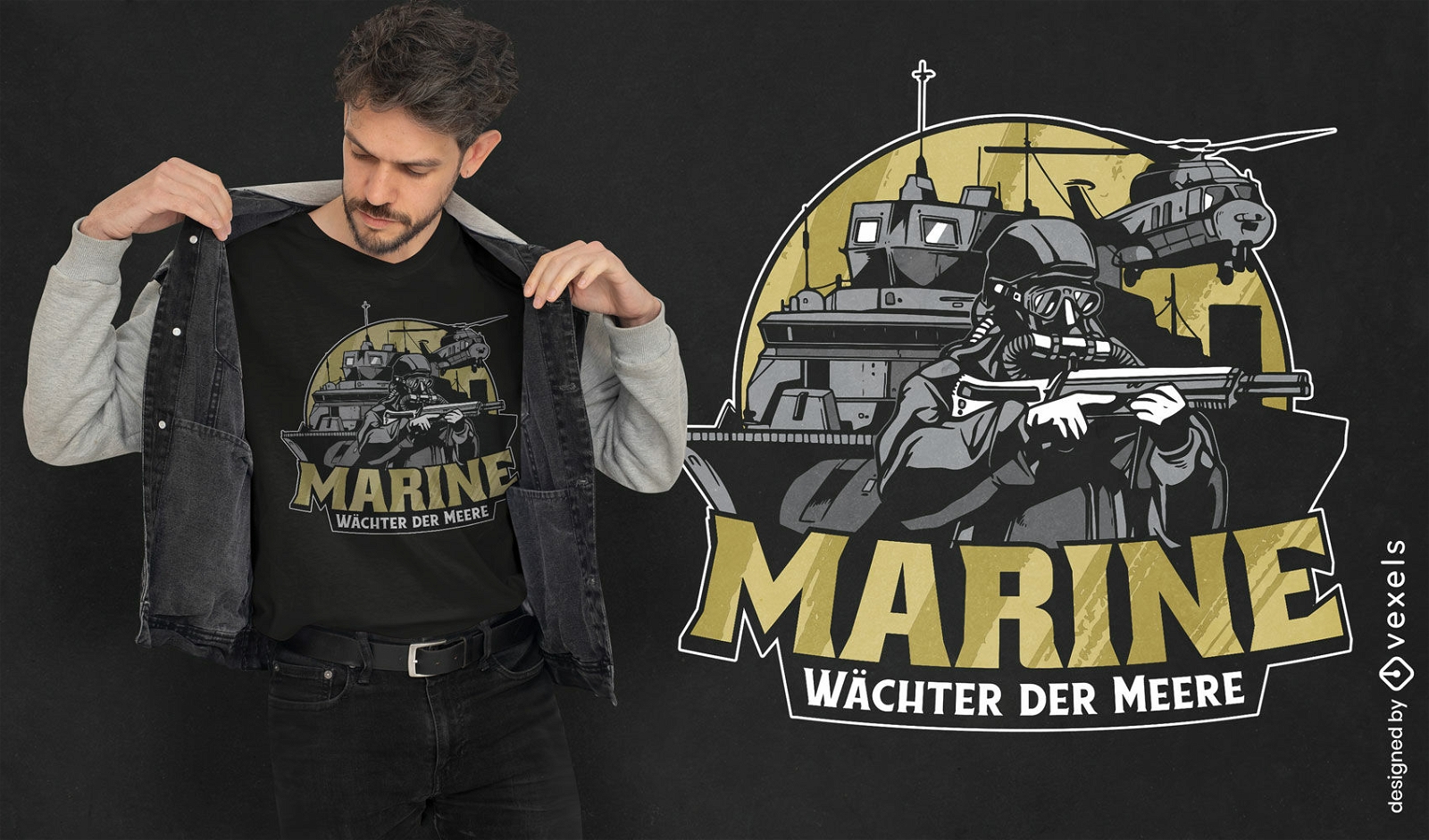 Diseño de camiseta militar marina alemana.