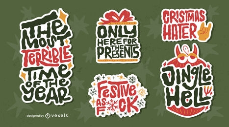 Funny anti-Christmas sticker quotes set